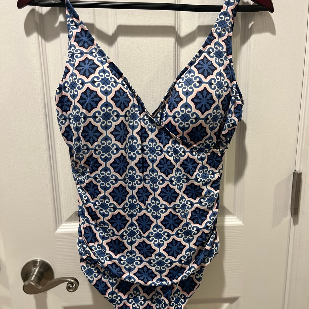 Boden Blue and White Patterned One-Piece Swimsuit
